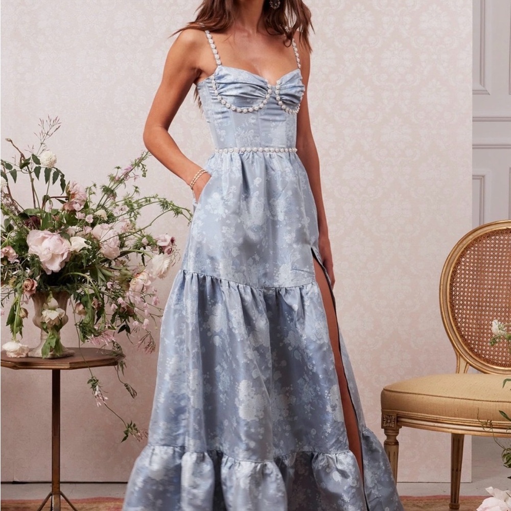 V. Chapman Lucetta NWT Corset Tiered Maxi Dress Blue Size 2 Formal Gown